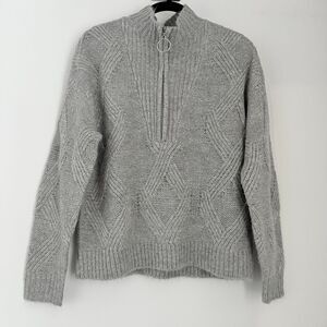 Rue Sophie Half Zip Mock Neck Long Sleeve‎ Gray Knit Sweater Size Large